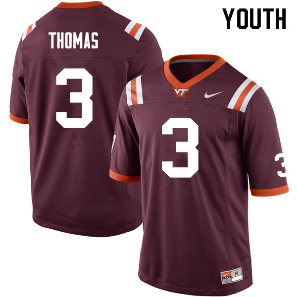 Youth #3 Logan Thomas Virginia Tech Hokies College Football Jerseys Sale-Maroon